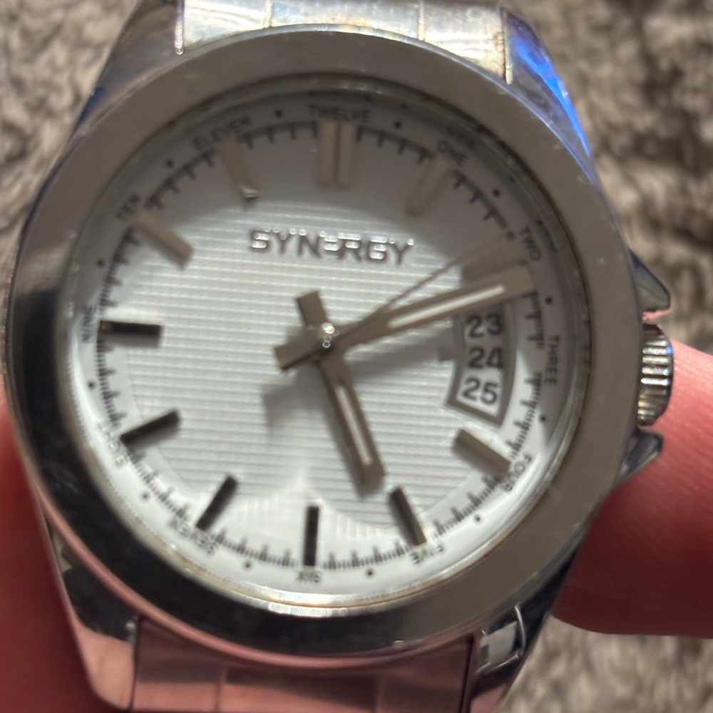 Synergy Men’s Designer Watch with Stainless Steel band . Comes with new battery